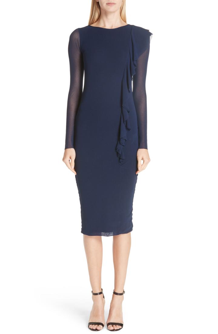 Women's Fuzzi Asymmetrical Ruffle Long Sleeve Dress
