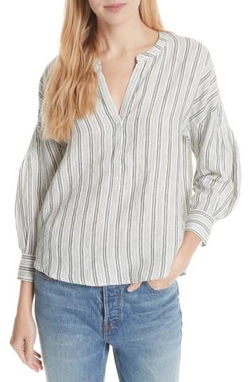 Women's Joie Bekette Collarless Stripe Linen Blouse - Green