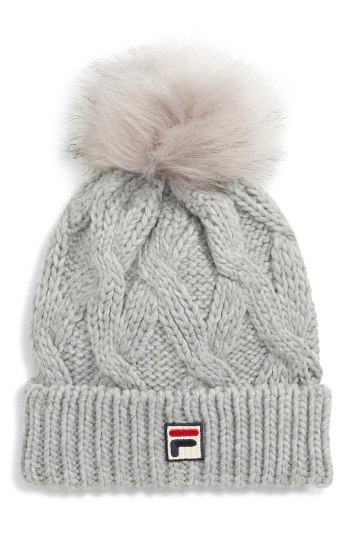 Women's Fila Heritage Pompom Cable Knit Beanie - Grey