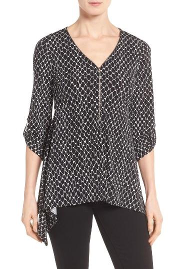 Women's Chaus Net Print Zip Front Top