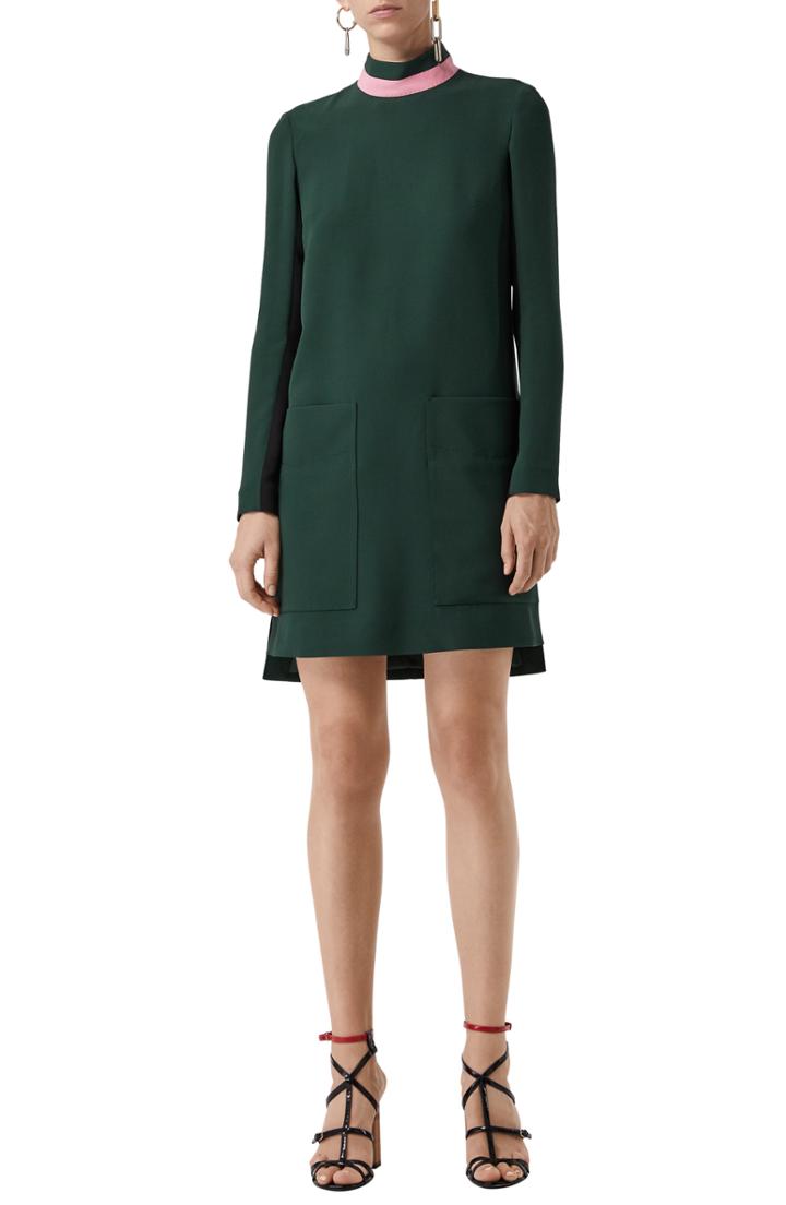 Women's Burberry Zoya Two-tone Shift Dress Us / 50 It - Green