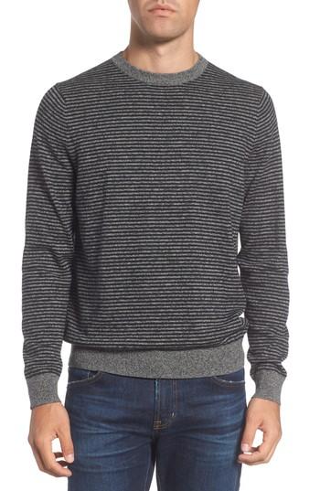 Men's Nordstrom Men's Shop Stripe Cotton & Cashmere Crewneck Sweater - Black