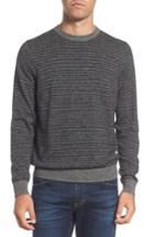 Men's Nordstrom Men's Shop Stripe Cotton & Cashmere Crewneck Sweater - Black