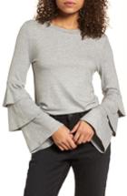 Women's Bp. Ruffle Sleeve Ribbed Sweater, Size - Grey