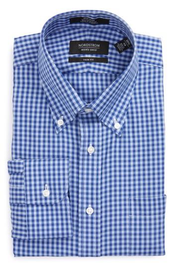 Men's Nordstrom Men's Shop Trim Fit Non-iron Gingham Dress Shirt .5 - 34/35 - Blue