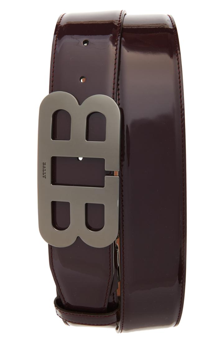Men's Bally Mirror Buckle Leather Belt, Size - Merlot