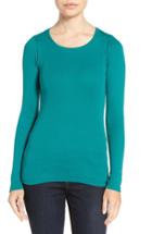 Women's Caslon Long Sleeve Scoop Neck Cotton Tee, Size - Blue/green
