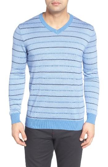 Men's Bugatchi Stripe Silk Blend Sweater, Size - Blue