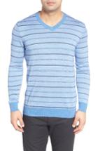 Men's Bugatchi Stripe Silk Blend Sweater, Size - Blue