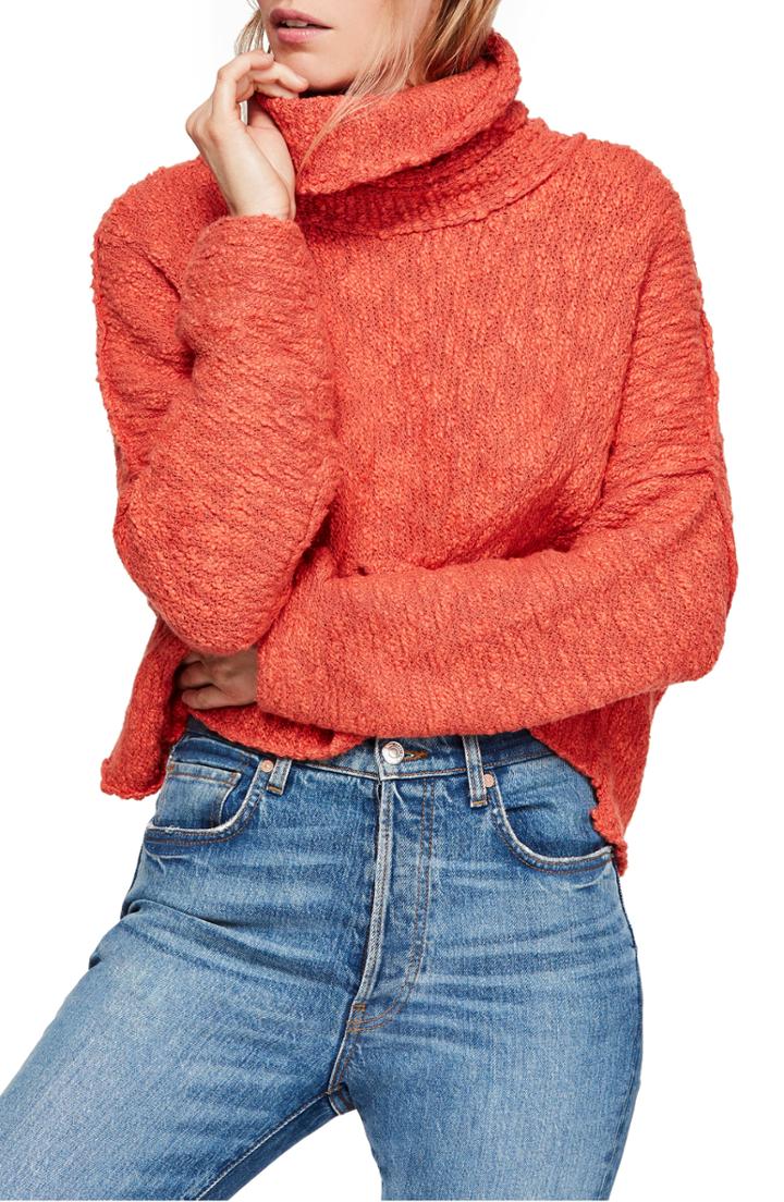 Women's Free People Big Easy Cowl Neck Crop Sweater - Coral