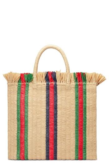 Gucci Web Woven Straw Tote - Beige