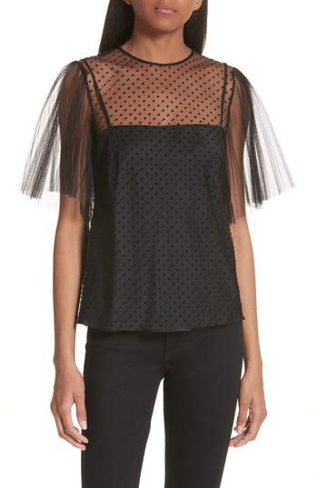 Women's Red Valentino Point D'esprit Mesh Sleeve Top Us / 38 It - Black