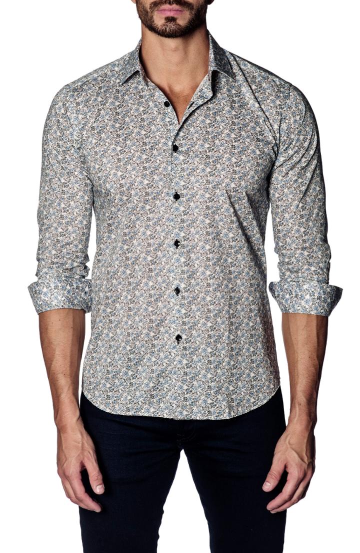 Men's Jared Lang Slim Fit Floral Print Sport Shirt, Size - White