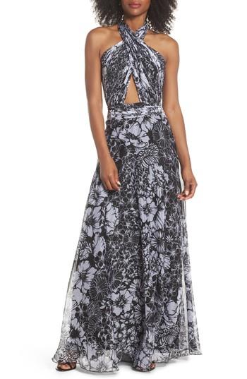 Women's Tadashi Shoji Halter Neck Chiffon Gown - Black