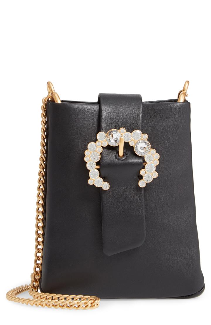Women's Tory Burch Greer Embellished Leather Smartphone Crossbody Bag - Black