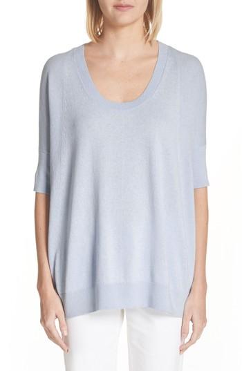 Women's Lafayette 148 New York Cotton, Cashmere & Silk Oversized Scoop Neck Sweater, Size - Blue