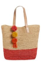 Mar Y Sol Montauk Woven Tote With Pom Charms - Coral