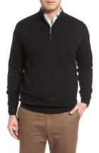 Men's Peter Millar Mock Neck Quarter Zip Wool & Cotton Sweater, Size - Black