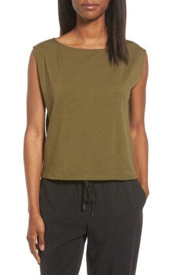 Women's Eileen Fisher Stretch Organic Cotton Bateau Neck Crop Shell - Green