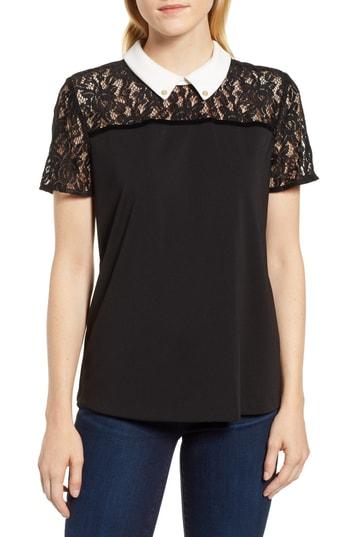 Women's Karl Lagerfeld Paris Lace Yoke Blouse - Black