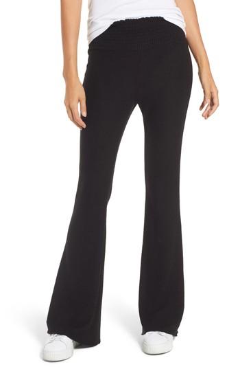 Women's Hinge Smocked Waist Flare Leg Sweatpants, Size - Black