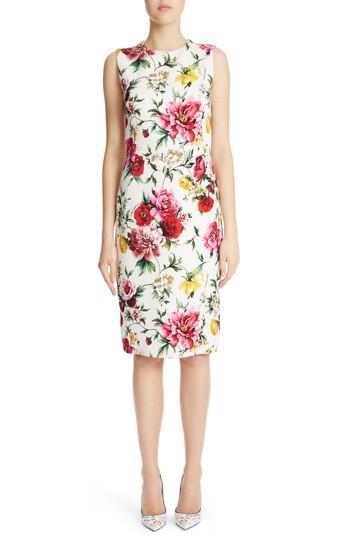 Women's Dolce & Gabbana Floral Print Jacquard Sheath Dress Us / 38 It - White