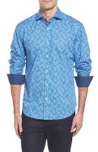 Men's Bugatchi Slim Fit Abstract Print Sport Shirt, Size - Blue