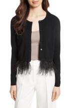 Women's Milly Feather Trim Cardigan, Size - Black