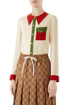 Women's Gucci Trompe L'oeil Silk Shirt Us / 42 It - Ivory