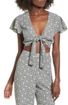 Women's Love, Fire Gingham Tie Front Crop Top - Black