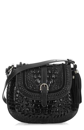 Brahmin Addilyn Croc Embossed Leather Crossbody Bag - Black