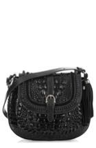 Brahmin Addilyn Croc Embossed Leather Crossbody Bag - Black