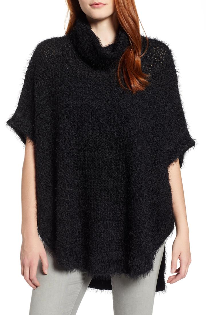Women's Caslon Eyelash Knit Poncho Sweater - Black