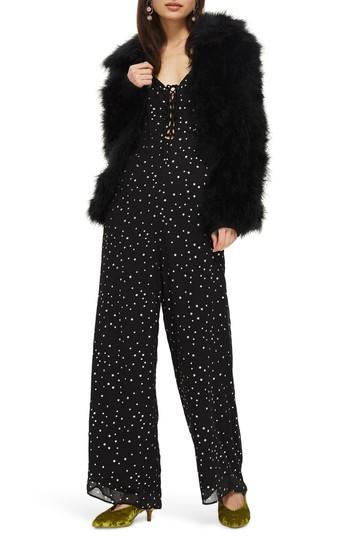 Women's Topshop Foil Star Lace-up Jumpsuit Us (fits Like 0) - Black