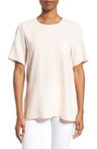 Women's Eileen Fisher Silk Crepe Round Neck Boxy Top, Size - Coral