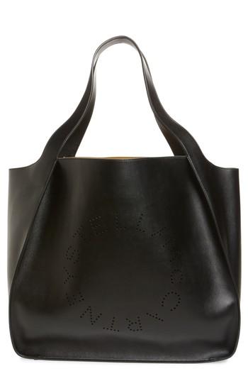 Stella Mccartney Extra Large Perforated Logo Faux Leather Tote - Black