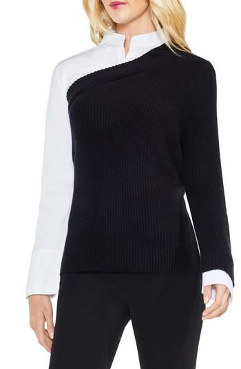 Women's Vince Camuto Mix Media Layered Sweater, Size - Black