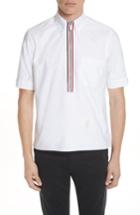 Men's Thom Browne Zip Pullover Woven Shirt - White
