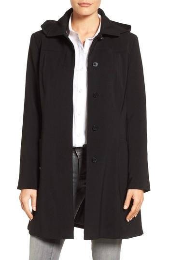 Petite Women's Gallery Pickstitch Nepage Walking Coat With Detachable Hood, Size P - Black