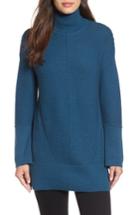 Petite Women's Caslon Ribbed Turtleneck Tunic Sweater P - Blue