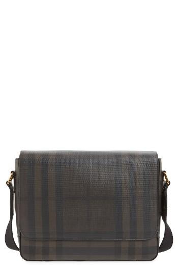 Men's Burberry Edgware Faux Leather Messenger Bag - Brown