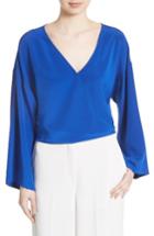Women's Diane Von Furstenberg Bell Sleeve Faux Wrap Silk Blouse