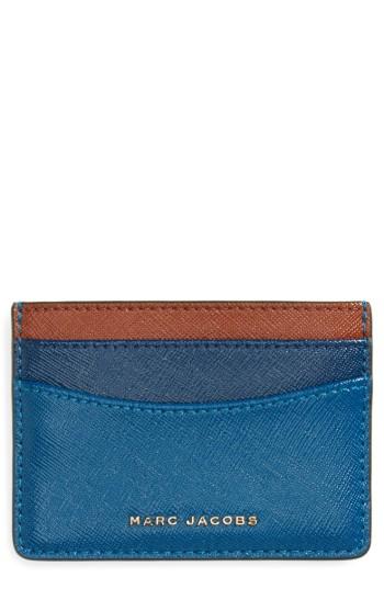Women's Marc Jacobs Color Block Saffiano Leather Card Case - Blue