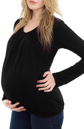 Women's Nurture-elle Pleated Long Sleeve Nursing Top - Black