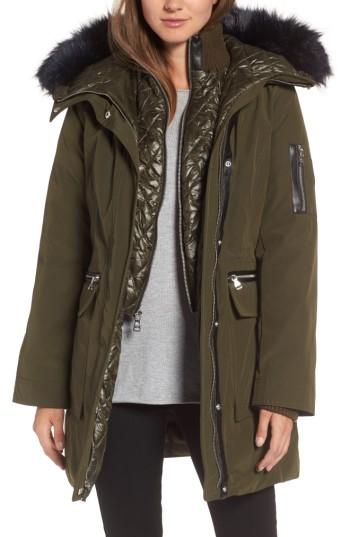 Women's Vince Camuto Bib Insert Down & Feather Fill Coat - Green