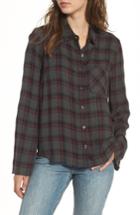 Women's Bp. Flare Sleeve Plaid Shirt - Grey