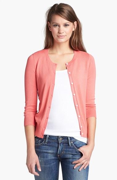 Women's Halogen Three Quarter Sleeve Cardigan, Size - Pink