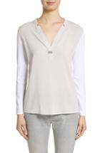 Women's Fabiana Filippi Crepe De Chine & Ribbed Jersey Blouse Us / 42 It - Grey