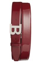 Men's Bally B Buckle Patent Leather Belt - Dark Red