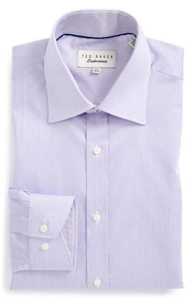Men's Ted Baker London 'oncore' Trim Fit Micro Stripe Dress Shirt 34/35 - Purple